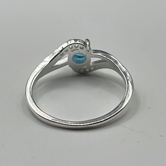NEON BLUE APATITE, CZ, AND STERLING SILVER RING SIZE 9 - Picture 7 of 12